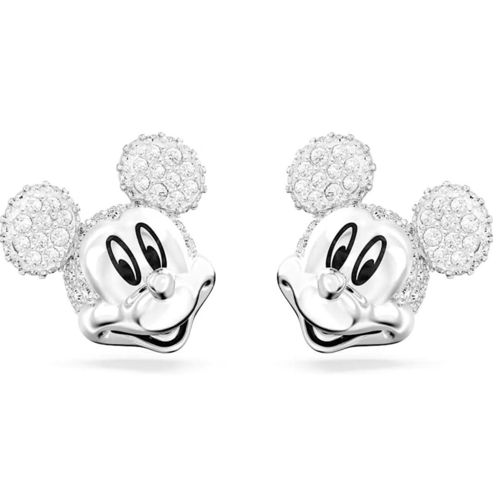 Swarovski X Disney Mickey Mouse stud‎ earrings White, Rhodium plated